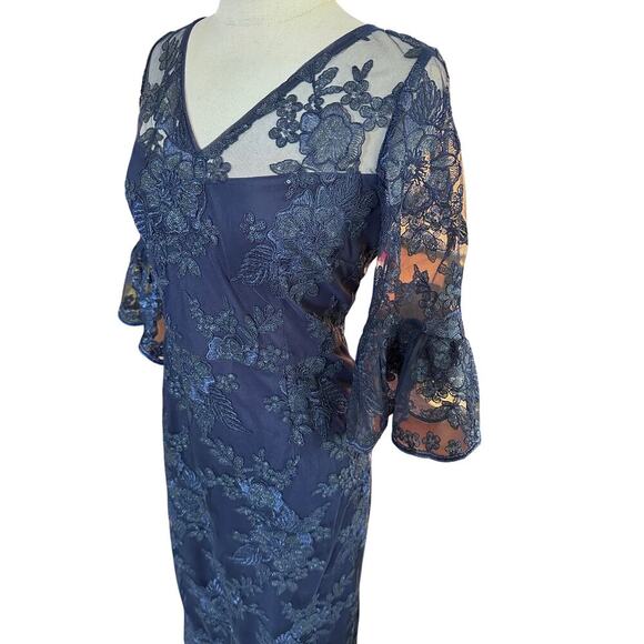 Adrianna Papell Women's Navy Long Sequin Embroidered Column Gown Size 10 - Picture 5 of 9